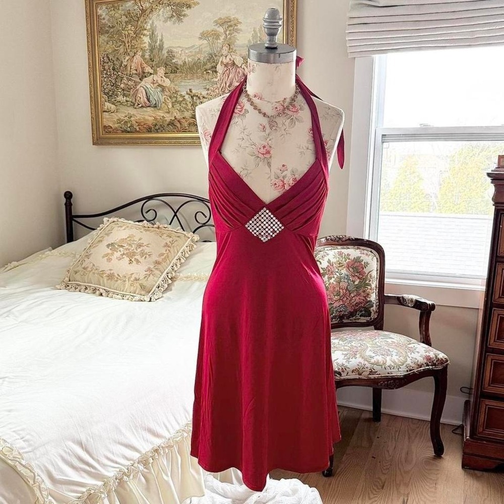 Y2K lette‎ red halter dress size large